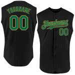 Personalized Black Green Pinstripe Sleeveless Baseball Jersey - Custom Sports Apparel Personalized Black Kelly Green Pinstripe