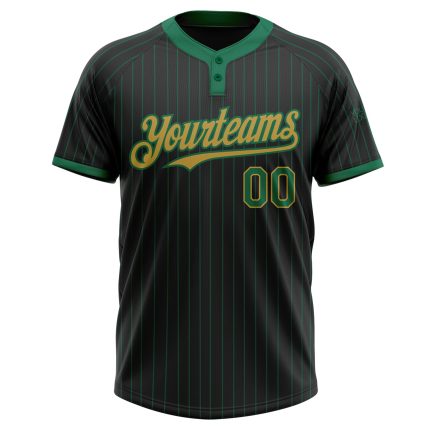 Personalized Unisex Softball Jersey Black Kelly Green Pinstripe Two-Button Old Gold Personalized Black Kelly Green Pinstripe