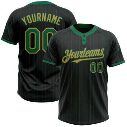 Custom Softball Jersey Unisex Two-Button Black Kelly Green Old Gold Pinstripe with Personalized Name and Number Personalized