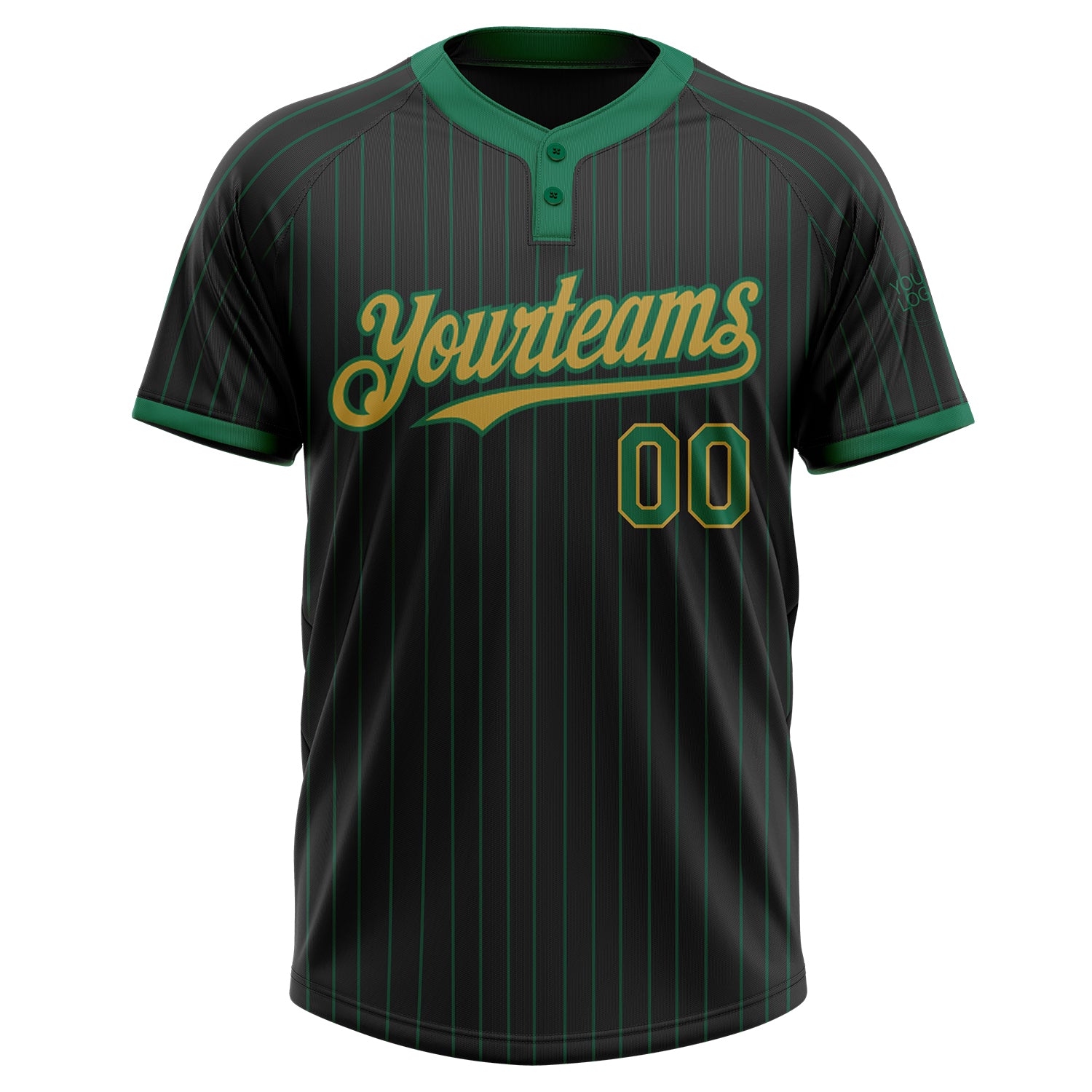 Personalized Black Kelly Green Pinstripe Old Gold Two-Button Unisex Softball Jersey Team Custom Name and Number Custom Softball Jersey Unisex Two-Button Black Kelly Green Old Gold Pinstripe with Personalized Name and Number Personalized - Image 2
