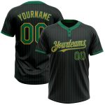 Personalized Unisex Softball Jersey Black Kelly Green Pinstripe Two-Button Old Gold Personalized Black Kelly Green Pinstripe