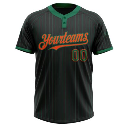 Customizable Unisex Softball Jersey with Personalized Name and Number - Black Kelly Green Pinstripe Two-Button Design Personalized