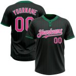 Personalized Unisex Softball Jersey - Black Kelly Green Pinstripe, Pink-White, Two-Button Personalized Black Kelly Green