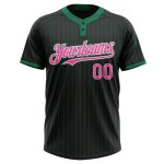 Personalized Unisex Softball Jersey - Black Kelly Green Pinstripe, Pink-White, Two-Button Personalized Black Kelly Green