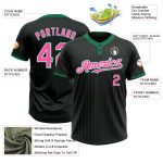 Custom Softball Jersey with Name and Number, Unisex, Two-Button, Black Kelly Green Pinstripe, Pink-White - Personalized Team Apparel