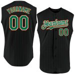 Custom Black Kelly Green Pinstripe Baseball Jersey with Personalized Name and Number - Authentic Sleeveless Design Personalized