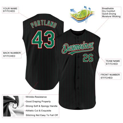Custom Name Number Personalized Sleeveless Baseball Jersey Black Kelly Green Pinstripe White Red Authentic Personalized Black