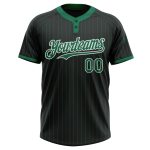 Personalized Black Green Pinstripe Softball Jersey Unisex Two-Button Design Personalized Black Kelly Green Pinstripe White