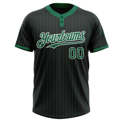 Custom Two-Button Unisex Softball Jersey with Personalized Name and Number - Black Kelly Green Pinstripe Personalized Black