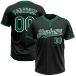 Custom Two-Button Unisex Softball Jersey with Personalized Name and Number - Black Kelly Green Pinstripe Personalized Black