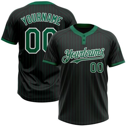 Personalized Black Green Pinstripe Softball Jersey Unisex Two-Button Design Personalized Black Kelly Green Pinstripe White