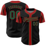 Custom Name and Number Authentic Baseball Jersey - Personalized Black Kelly Green-Red in 3 Color Options Personalized Black