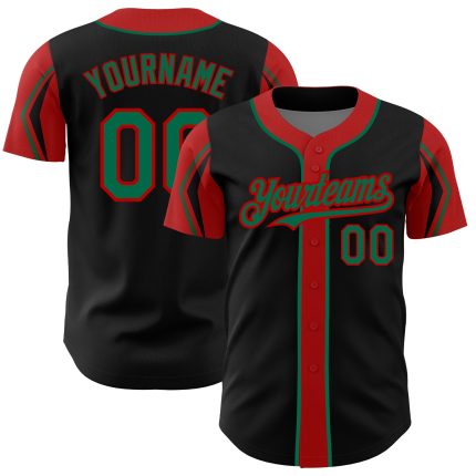 Custom Name and Number Authentic Baseball Jersey - Personalized Black Kelly Green-Red in 3 Color Options Personalized Black