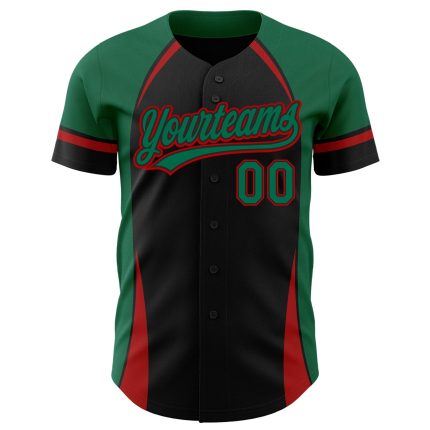 Personalized 3D Curve Black Kelly Green-Red Baseball Jersey for Men Personalized Black Kelly Green-Red 3D Curve Solid Baseball