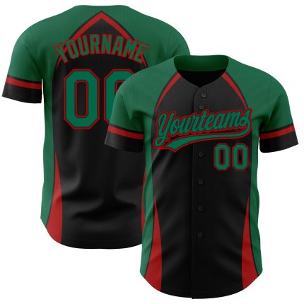 Personalized 3D Curve Black Kelly Green-Red Baseball Jersey for Men Personalized Black Kelly Green-Red 3D Curve Solid Baseball