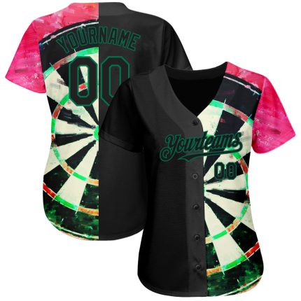 Personalized 3D Dart Board Baseball Jersey in Black Kelly Green-Red Personalized Black Kelly Green-Red 3D Dart Board Baseball