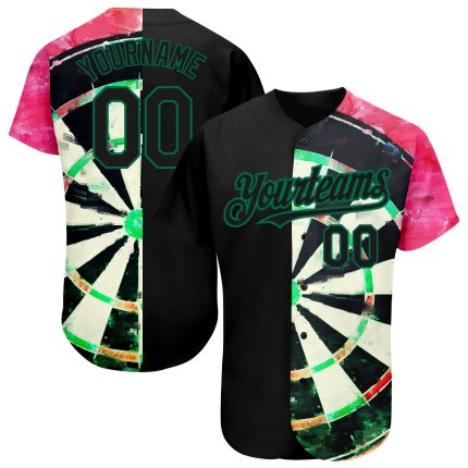 Personalized 3D Dart Board Baseball Jersey in Black Kelly Green-Red Personalized Black Kelly Green-Red 3D Dart Board Baseball