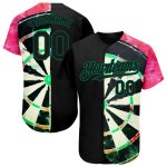 Custom Name Number Authentic Baseball Jersey with 3D Pattern Design in Black Kelly Green-Red - Perfect Dart Board Team Apparel