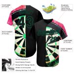 Custom Name Number Authentic Baseball Jersey with 3D Pattern Design in Black Kelly Green-Red - Perfect Dart Board Team Apparel