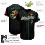 Custom Name Number Authentic Mexican Flag Baseball Jersey - Personalized Black Kelly Green and Red Design Personalized Black