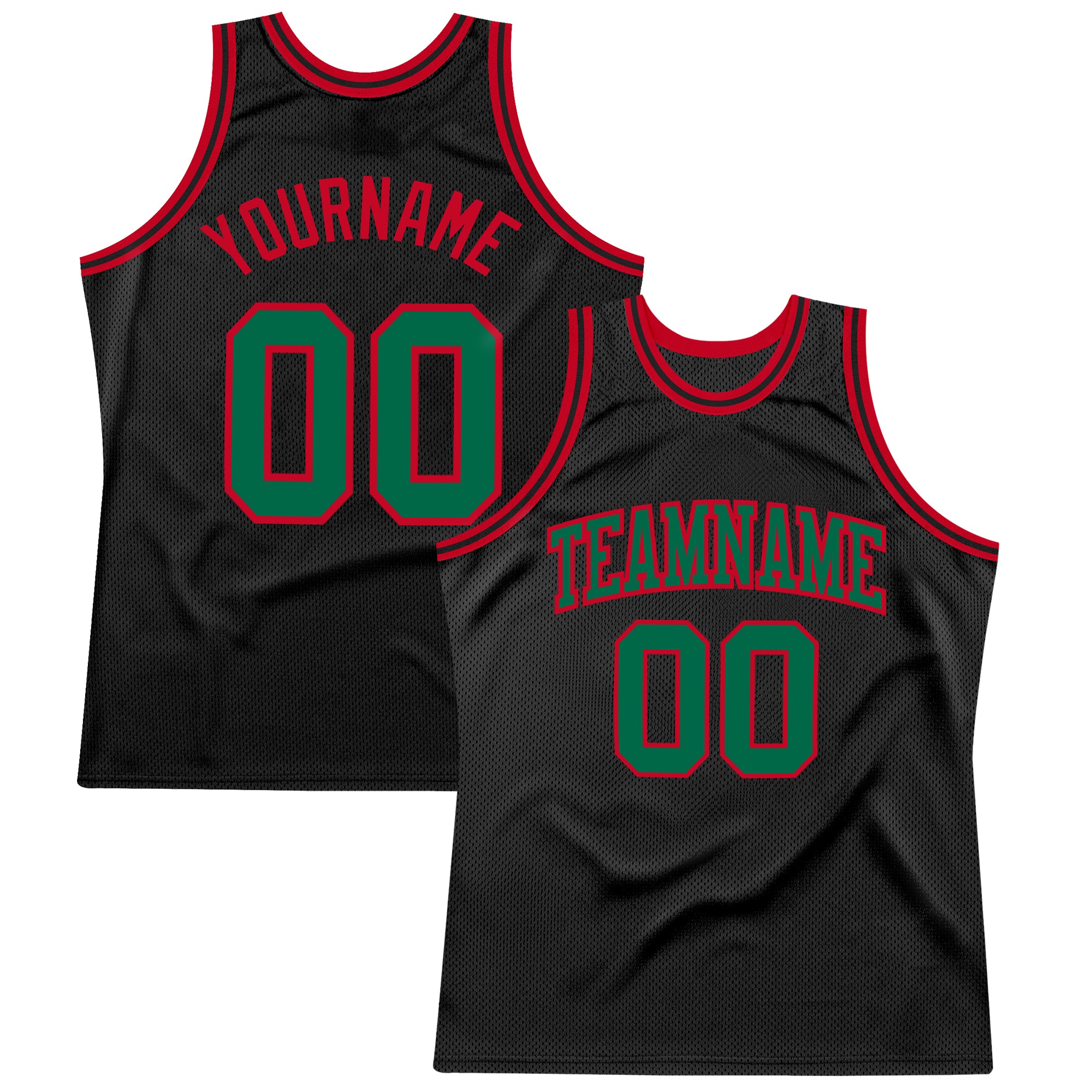 Custom Name and Number Personalized Black Kelly Green-Red Authentic Throwback Basketball Jersey Personalized Black Kelly