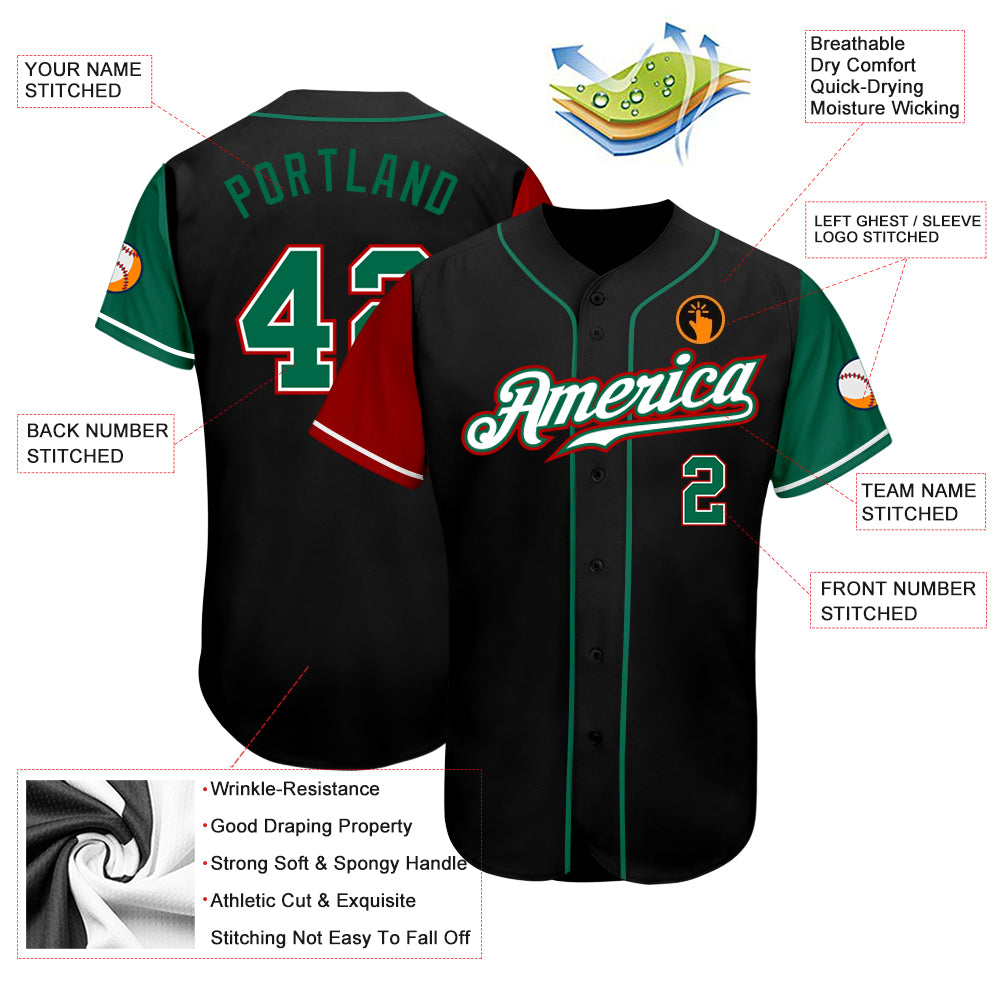 Personalized Black Kelly Green-Red Authentic Two Tone Baseball Jersey Personalized Two Tone Authentic Baseball Jersey Black Kelly Green Red Personalized Black Kelly Green-Red Authentic Two Tone - Image 3