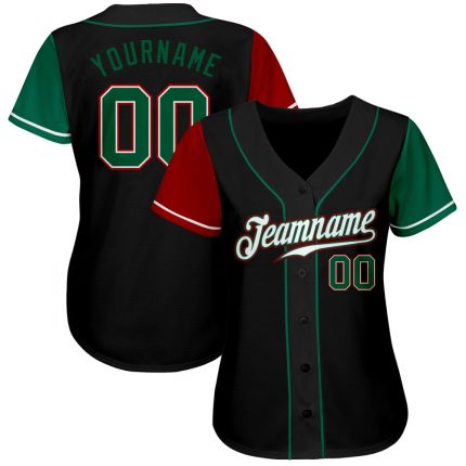 Personalized Two Tone Authentic Baseball Jersey Black Kelly Green Red Personalized Black Kelly Green-Red Authentic Two Tone