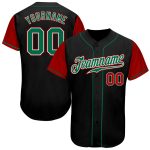 Custom Name and Number Baseball Jersey - Personalized Two Tone Black Kelly Green-Red Authentic Personalized Black Kelly Green-Red
