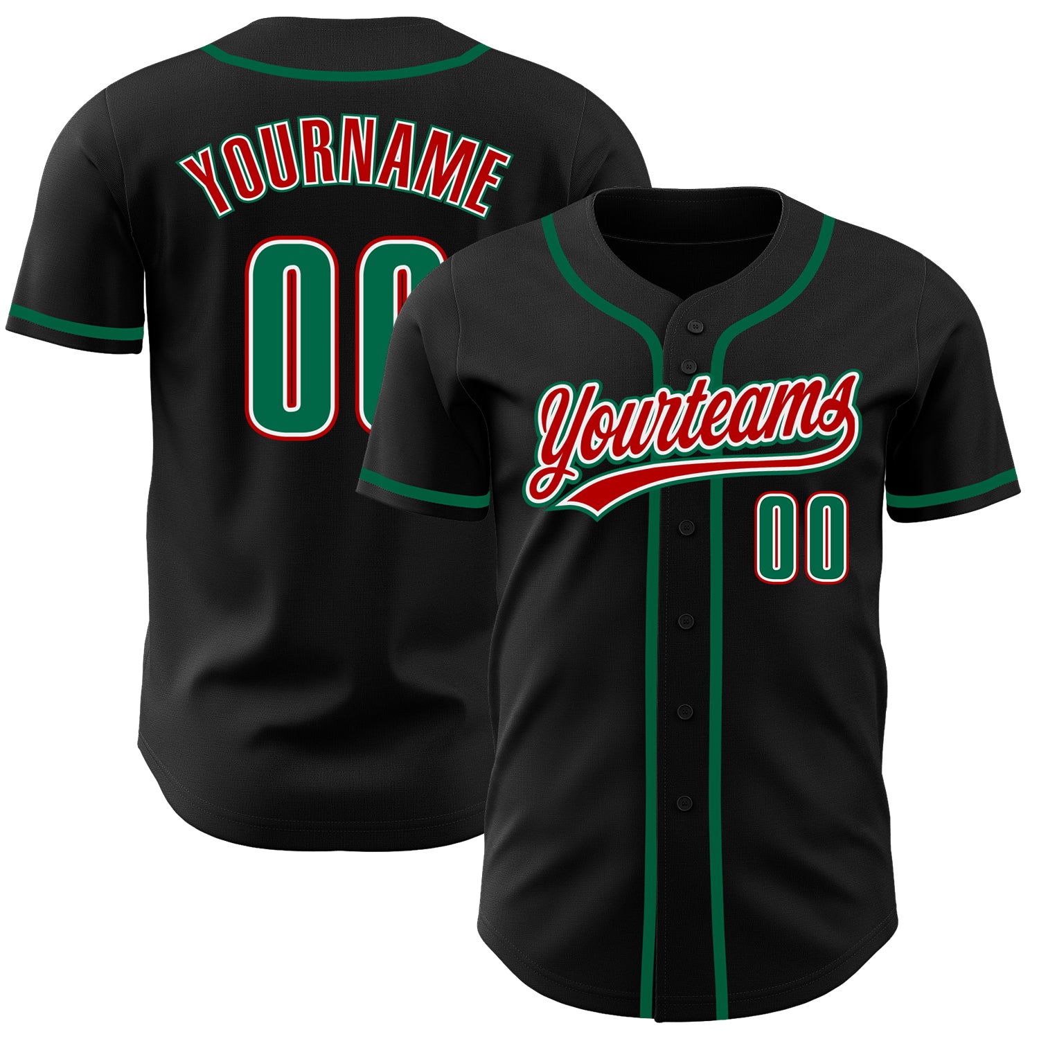 Personalized Black Kelly Green Red Baseball Jersey - Custom Sports Apparel Personalized Black Kelly Green-Red Baseball Jersey