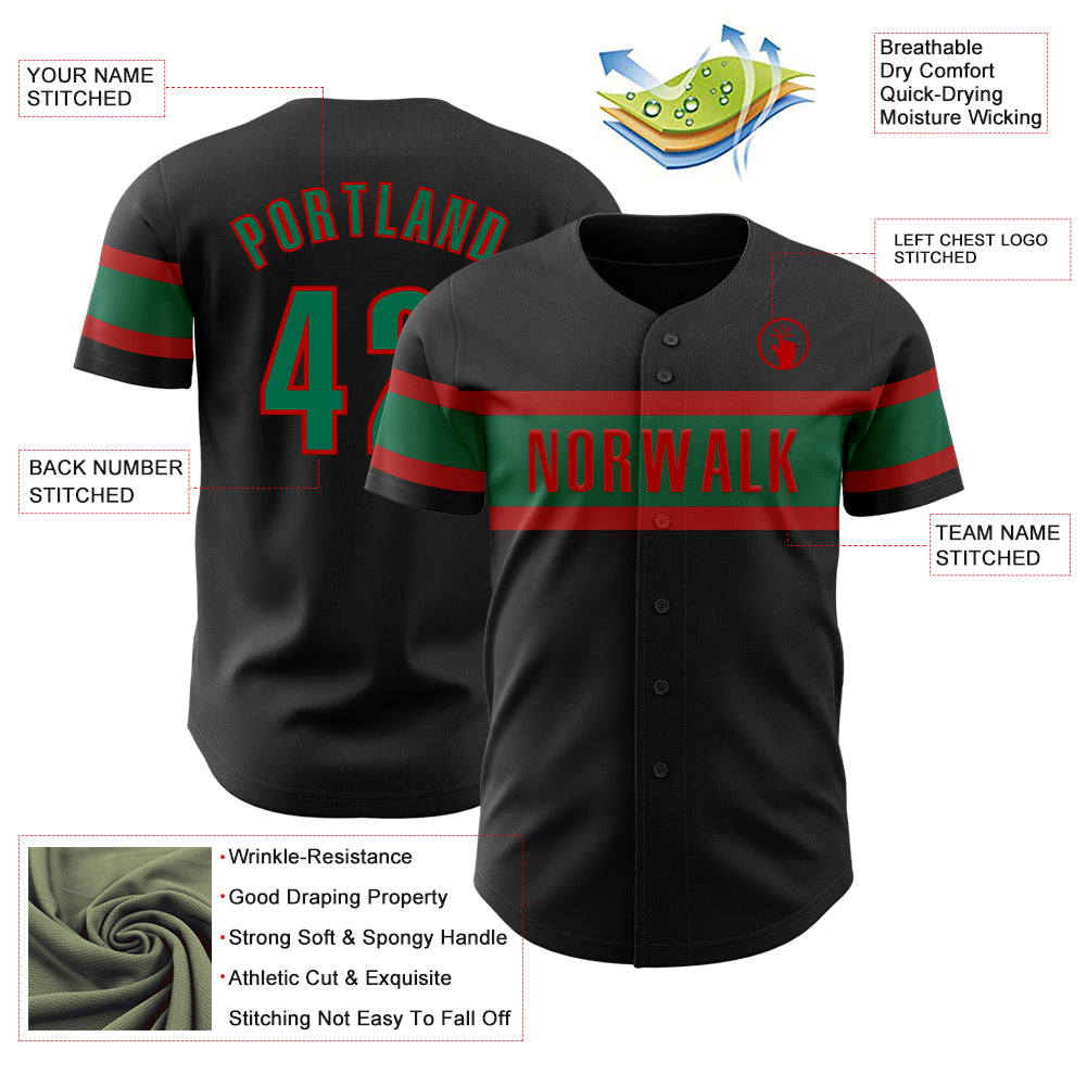 Personalized Baseball Jersey in Black Kelly Green-Red for Custom Team Wear - Size 3 Personalized Black Kelly Green-Red Baseball - Image 3