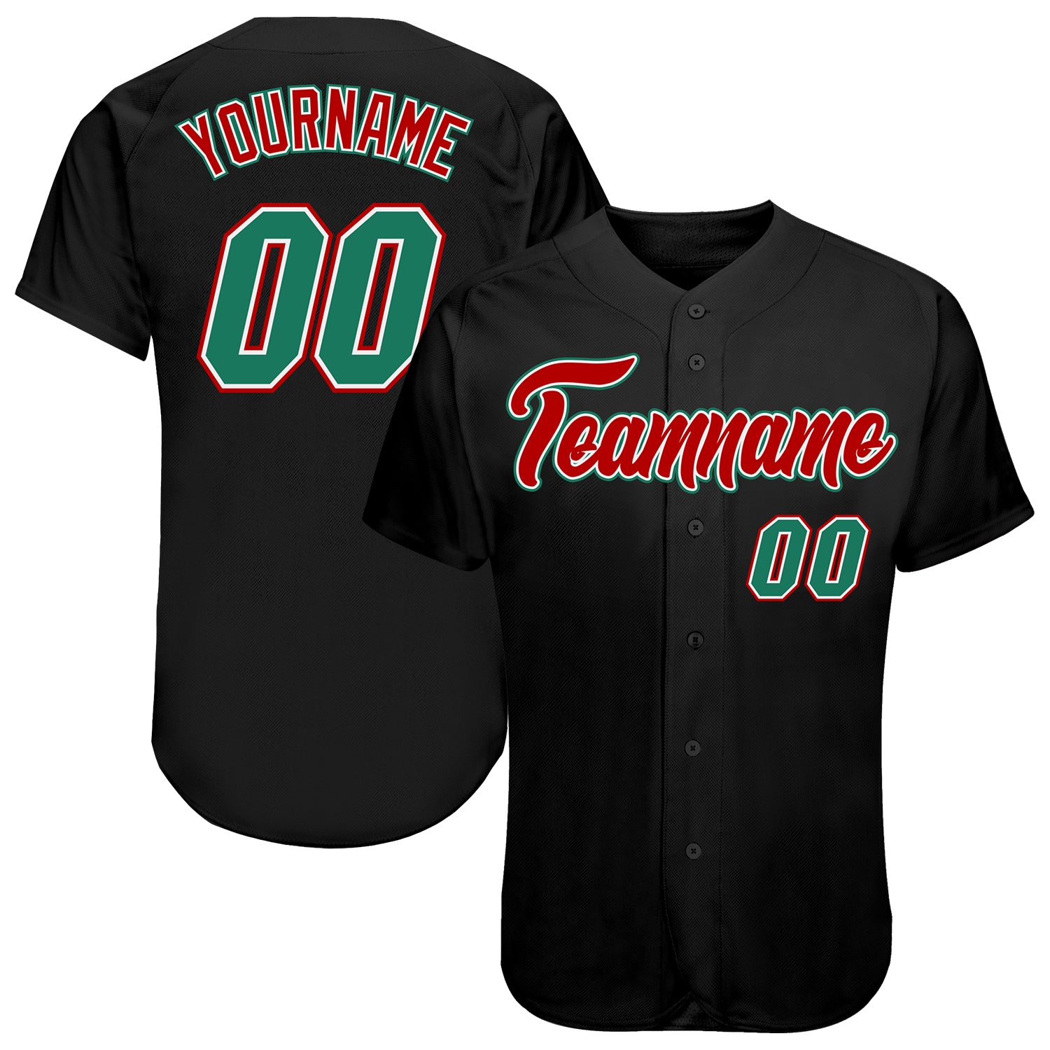 Personalized Baseball Jersey in Black, Kelly Green, and Red - Custom Sports Apparel Personalized Black Kelly Green-Red Baseball