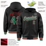 Custom Personalized Varsity Letterman Hoodie Jacket with Name and Number - Black Kelly Green-Red Full-Snap Bomber Personalized
