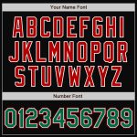 Personalized Black Varsity Letterman Bomber Jacket with Kelly Green and Red Details Personalized Black Kelly Green-Red Bomber