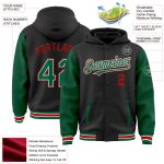 Personalized Two Tone Bomber Hoodie Jacket Black Kelly Green Red Full-Snap Varsity Style Personalized Black Kelly Green-Red
