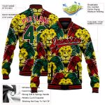 Personalized Black History Month Lion Varsity Letterman Jacket 3D Bomber Full-Snap in Kelly Green Red Gold Personalized Black