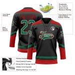 Personalized Hockey Lace Neck Jersey in Black and Kelly Green-Red Personalized Black Kelly Green-Red Hockey Lace Neck Jersey