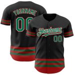 Custom Name Number Authentic Baseball Jersey - Personalized Black Kelly Green-Red Line Team Apparel Personalized Black Kelly