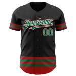 Custom Name Number Authentic Baseball Jersey - Personalized Black Kelly Green-Red Line Team Apparel Personalized Black Kelly