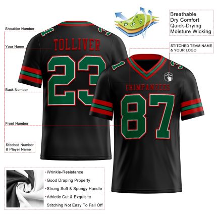 Personalized Black Kelly Green Red Authentic Football Jersey - Custom Team Colors Personalized Black Kelly Green-Red Mesh