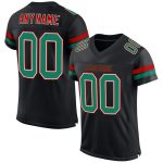 Custom Personalized Football Jersey - Authentic Black Kelly Green-Red Mesh with Name & Number Personalized Black Kelly Green-Red