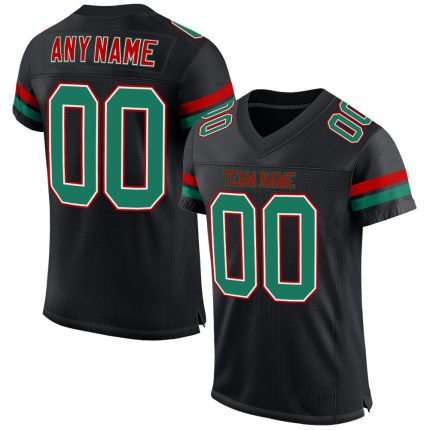 Custom Personalized Football Jersey - Authentic Black Kelly Green-Red Mesh with Name & Number Personalized Black Kelly Green-Red