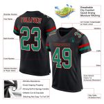 Custom Personalized Football Jersey - Authentic Black Kelly Green-Red Mesh with Name & Number Personalized Black Kelly Green-Red