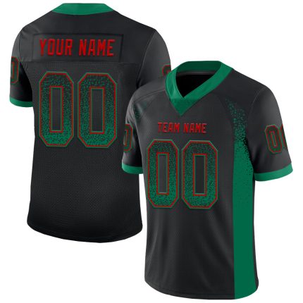 Custom Name and Number Personalized Football Jersey - Black Kelly Green-Red Mesh Drift Fashion Personalized Black Kelly Green-Red