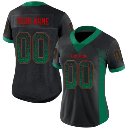 Custom Name and Number Personalized Football Jersey - Black Kelly Green-Red Mesh Drift Fashion Personalized Black Kelly Green-Red