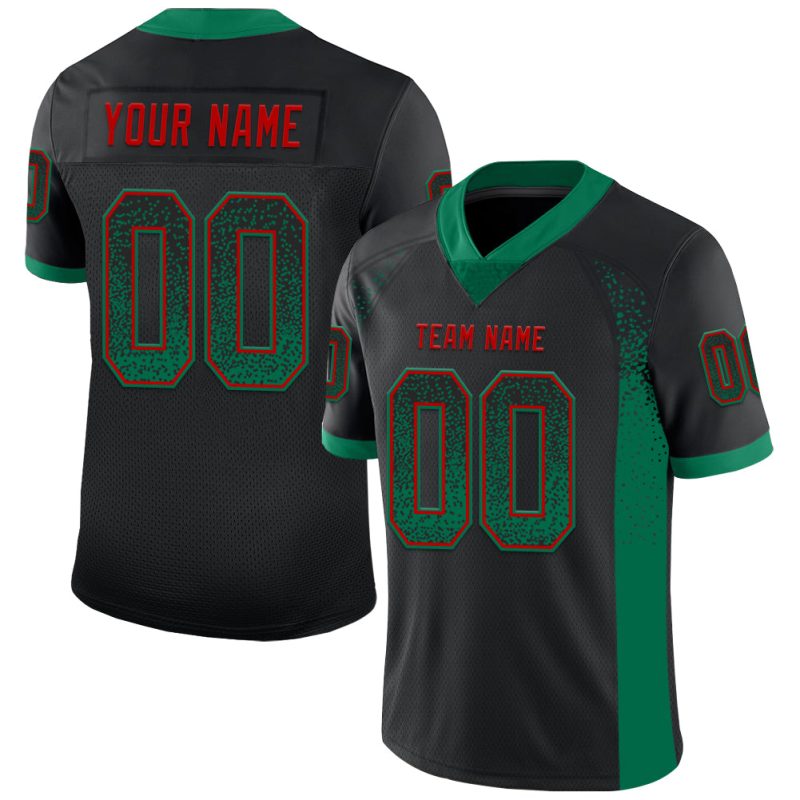 Personalized Black Green Red Drift Fashion Football Jersey for Men Personalized Black Kelly Green-Red Mesh Drift Fashion