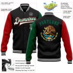 Custom Name Number 3D Bomber Jacket Mexico Varsity Letterman Two Tone Black Kelly Green Red Full-Snap Personalized Black