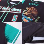 Personalized Two Tone Baseball Jersey, Black Kelly Green Red Mexico Design Personalized Black Kelly Green-Red Mexico Two