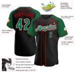 Custom Black Kelly Green-Red Baseball Jersey with Raglan Sleeves Personalized Black Kelly Green-Red Raglan Sleeves Baseball