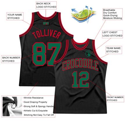 Personalized Black Throwback Basketball Jersey in Kelly Green and Red Personalized Black Kelly Green-Red Throwback Basketball