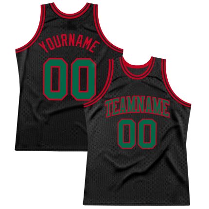 Personalized Black Throwback Basketball Jersey in Kelly Green and Red Personalized Black Kelly Green-Red Throwback Basketball